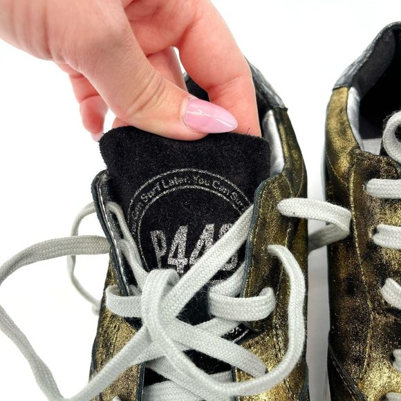P448 F9Space Monet Spacelow Gold Black Leather Lace Up Low Sneaker Size EU37 US7 - Picture 11 of 12